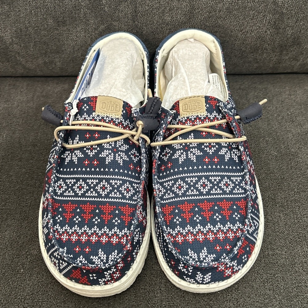 Hey Dude Wendy Winter Sweater Womens 7 Navy Blue Ugly Slip On Shoes 43536-4HQ - Picture 5 of 10